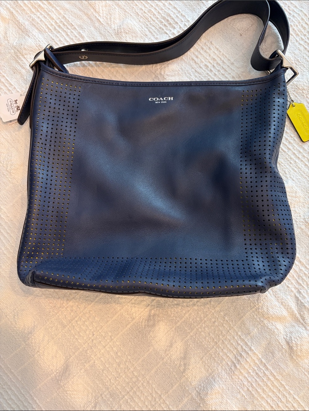 COACH Navy Perforated Leather Hobo Shoulder Bag